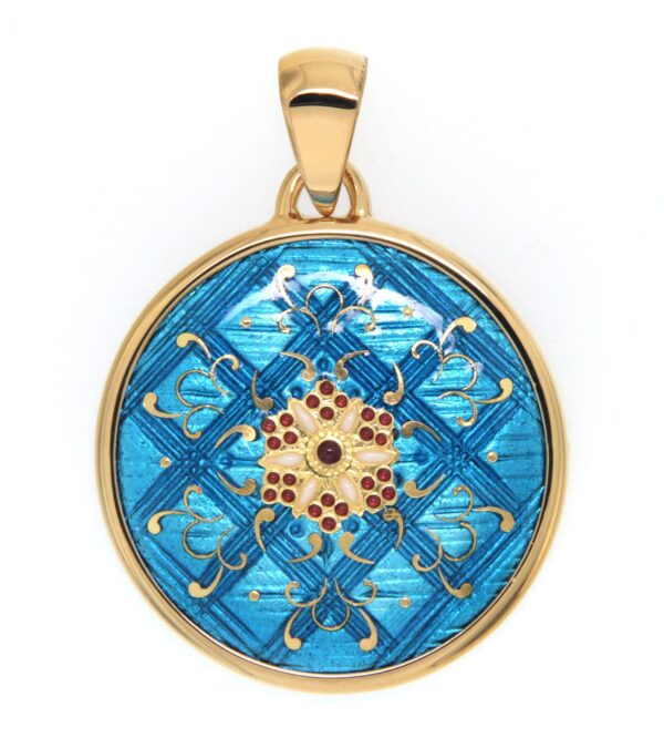 Pendentif gros rond bleu turquoise