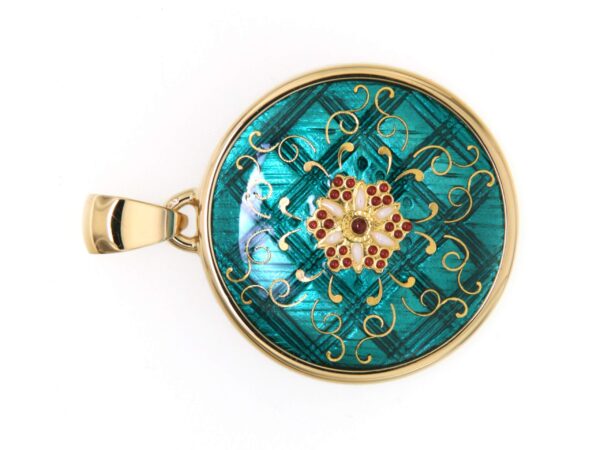 Pendentif gros rond vert bleuté
