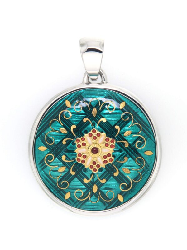 Pendentif gros rond vert bleuté