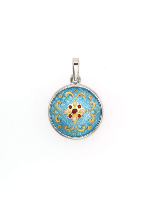 Pendentif petit rond bombe  bleu ciel