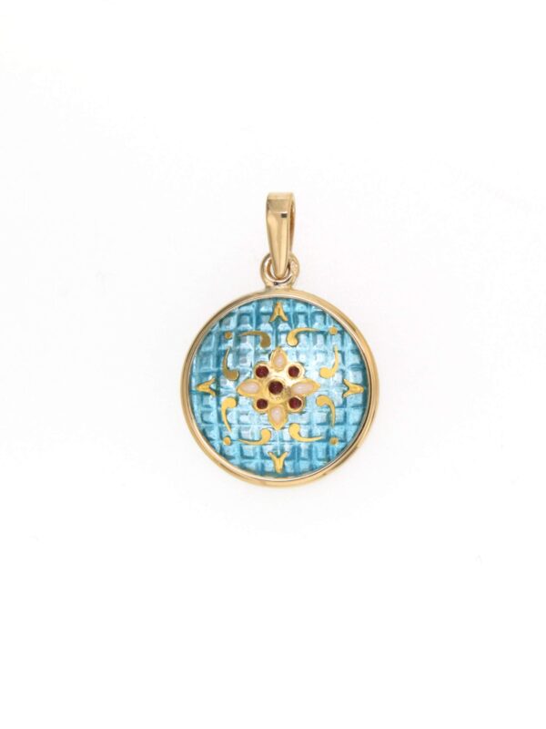 Pendentif petit rond bombe bleu ciel