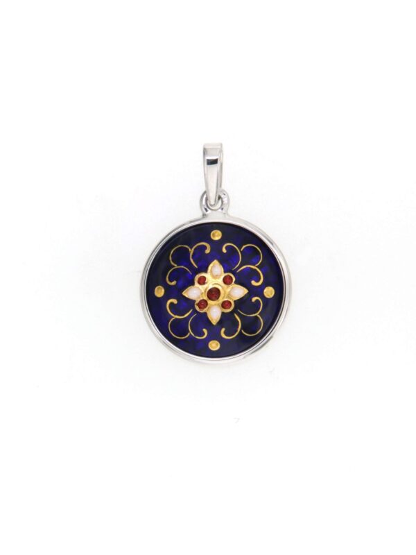 Pendentif petit rond bombe  bleu de sèvres