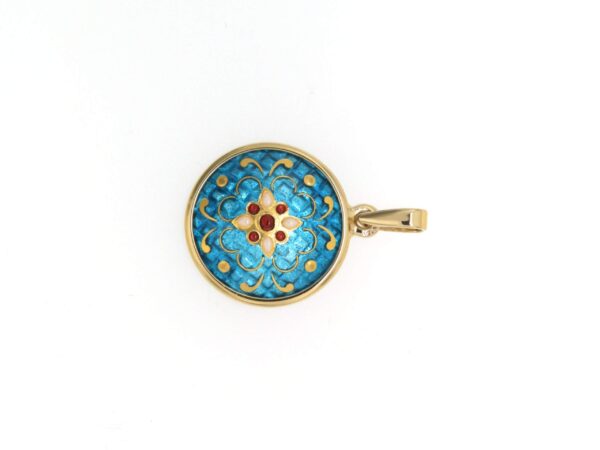 Pendentif petit rond bombe bleu turquoise