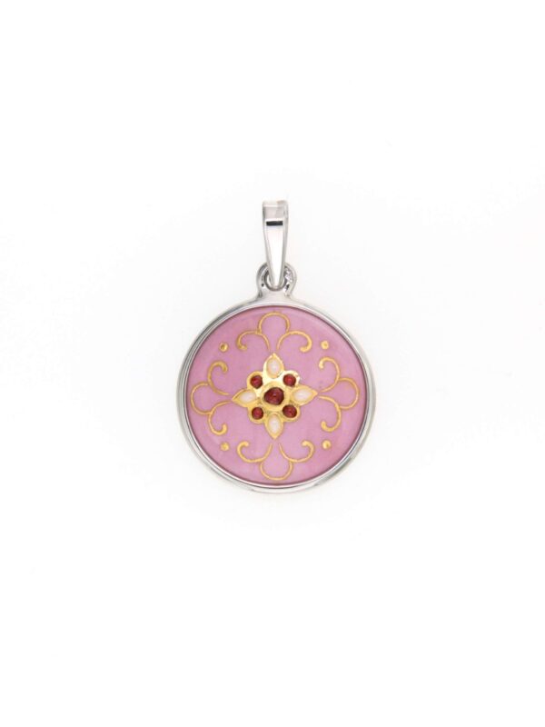 Pendentif petit rond bombe  rose opaque