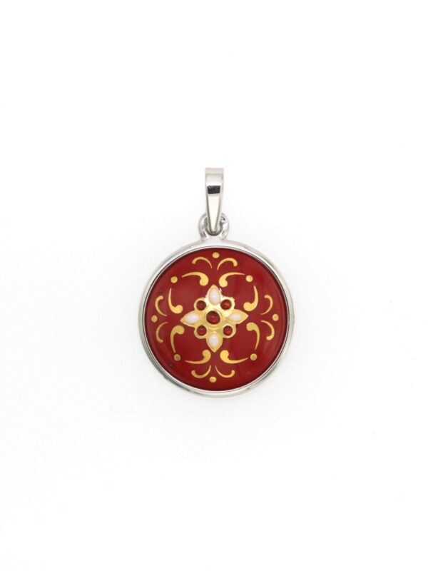 Pendentif petit rond bombe  rouge cerise
