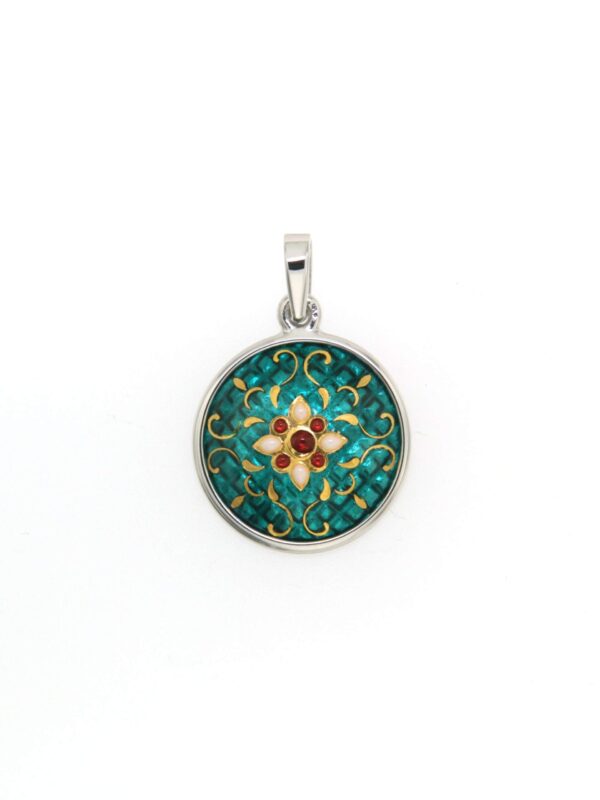 Pendentif petit rond bombe  vert bleuté