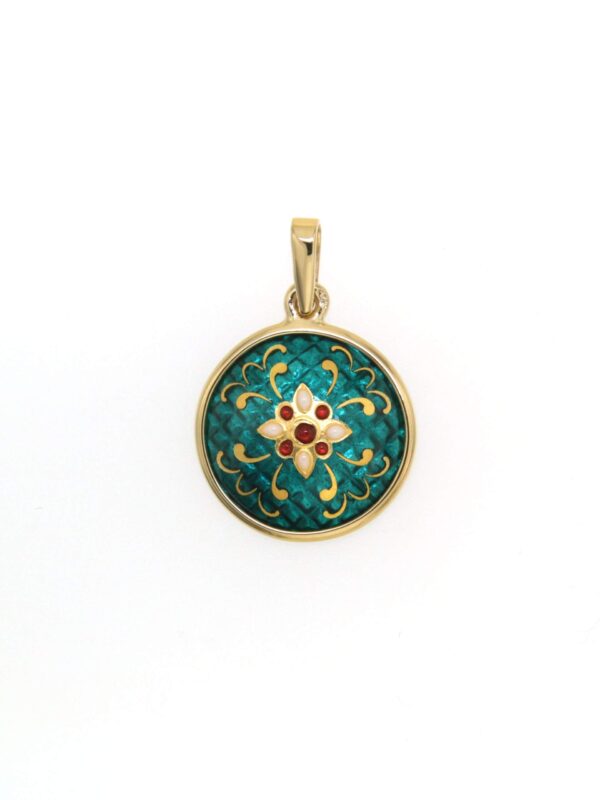 Pendentif petit rond bombe vert bleuté
