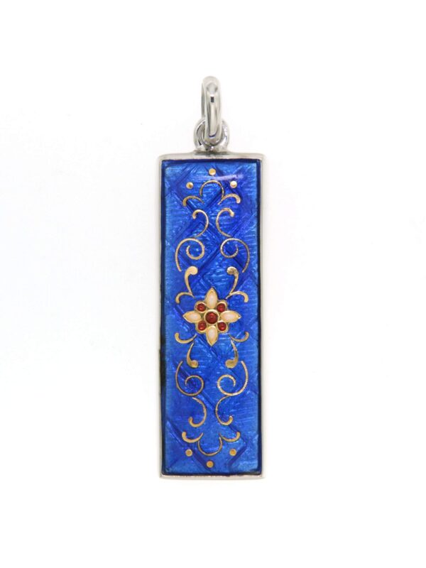 Pendentif rectangle allonge  bleu de bresse