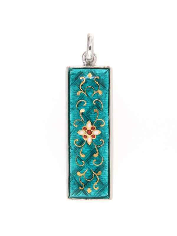 Pendentif rectangle allonge  vert bleuté