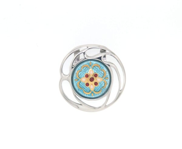 Pendentif rond ajoure bleu ciel