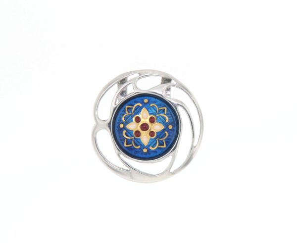 Pendentif rond ajoure bleu electrique