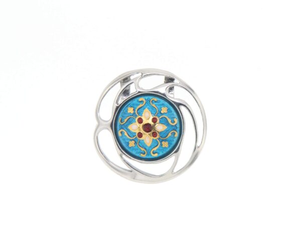 Pendentif rond ajoure bleu turquoise