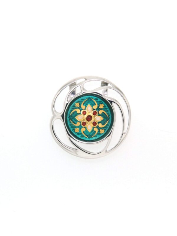 Pendentif rond ajoure vert bleuté