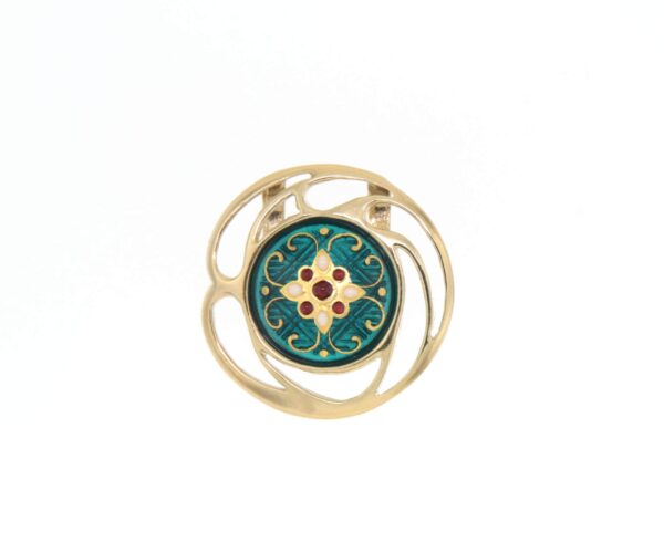 Pendentif rond ajoure vert bleuté