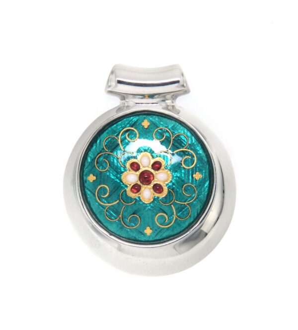 Pendentif rond excentre moyen modele vert bleuté