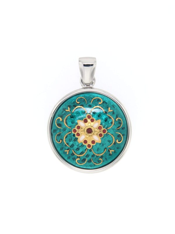 Pendentif rond moyen modele vert bleuté