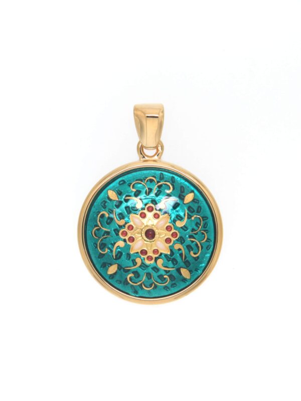 Pendentif rond moyen modele vert bleuté