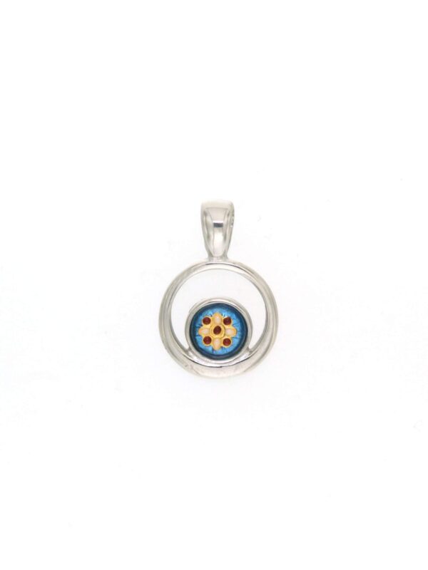 Pendentif rond petit modele excentre bleu azur