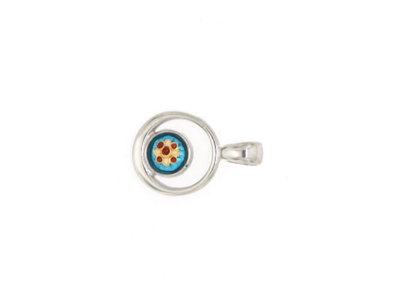 Pendentif rond petit modele excentre bleu turquoise