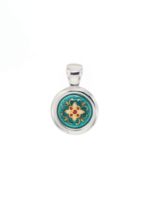 Pendentif rond petit modele vert bleuté