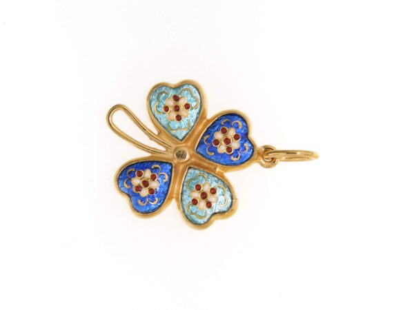 Pendentif trefle 2 tons bleu de bresse / bleu ciel