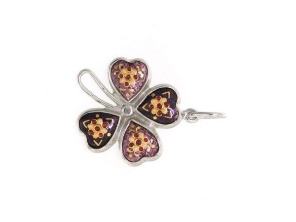 Pendentif trefle 2 tons violet prune / violet lilas