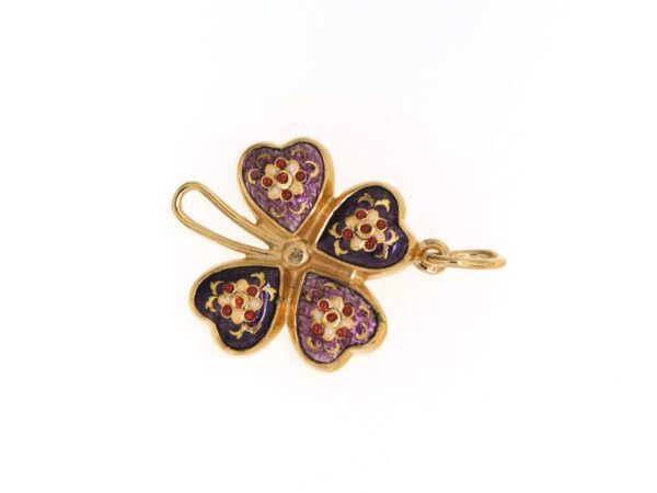 Pendentif trefle 2 tons violet prune/violet lilas