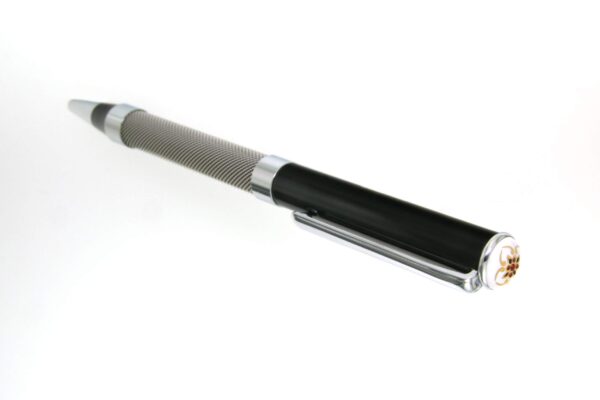 Stylo bille acier gris embout emaux bressans blanc