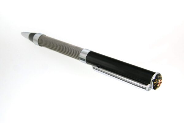 Stylo bille acier gris embout emaux bressans noir