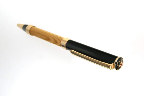 Stylo bille acier plaque or jaune embout emaux bressans noir