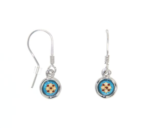 Boucles d'oreilles petit rond systeme col de cygne bleu turquoise