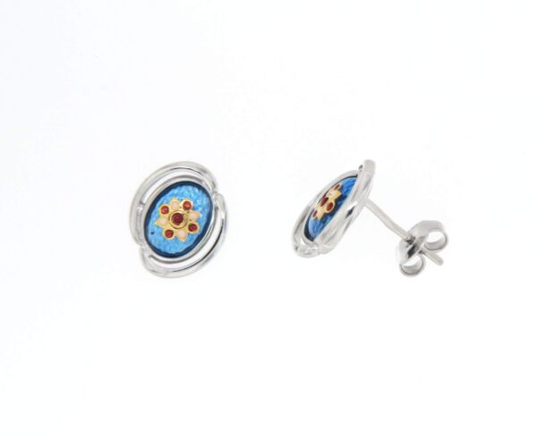 Boucles d'oreilles clous ovale systeme papillon bleu azur