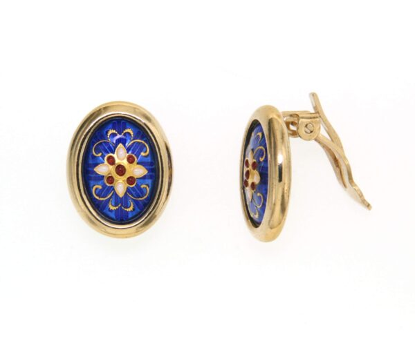 Boucles d'oreilles gros ovale clips bleu de bresse
