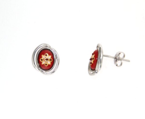 Boucles d'oreilles clous ovale systeme papillon rouge cerise