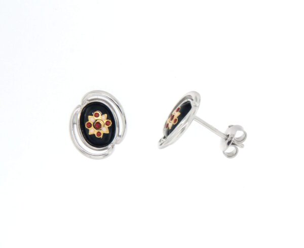Boucles d'oreilles clous ovale systeme papillon noir