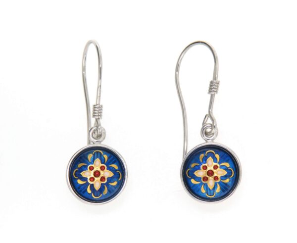 Boucles d'oreilles 1/2 boules pendantes systeme col de cygne bleu electrique