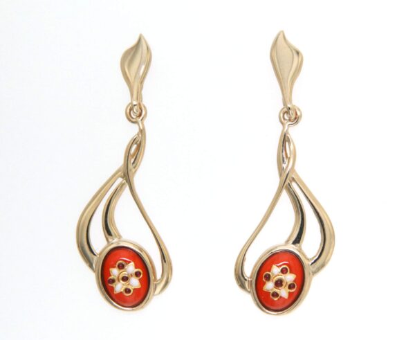 Boucles d'oreilles pendantes 3 fils systeme papillon orange