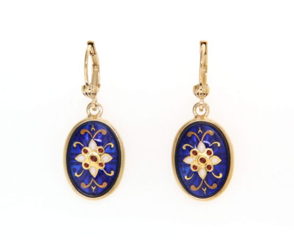 Boucles d'oreilles ovale systeme domeuse bleu de bresse